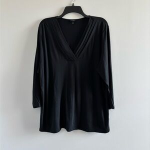 Talbots Blouse Black V Neck Pintuck 3/4 Sleeve Cotton Modal Women’s 2X NWOT